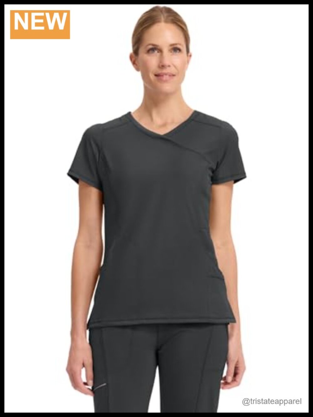 Womens Mock Wrap Scrub Top Four-Way Stretch Knit Back Medical Workwear